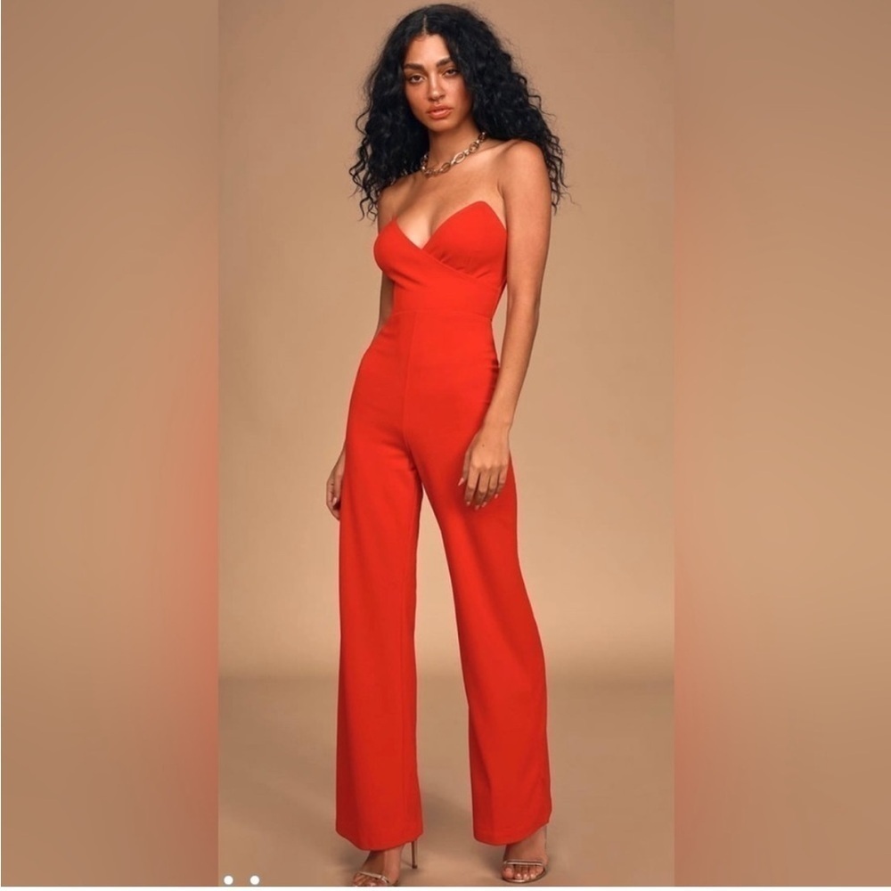 Lulus Power Move Red Strapless Jumpsuit